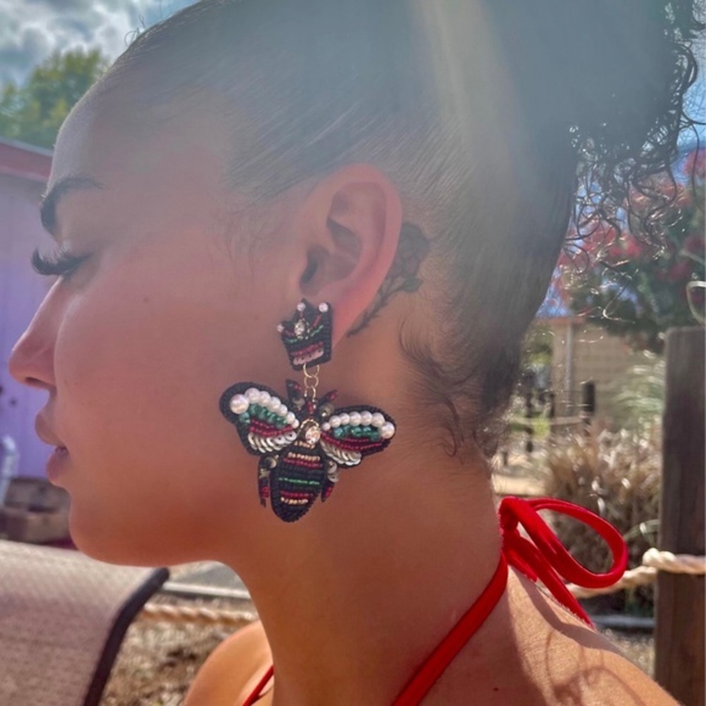Queen bee sequin earrings